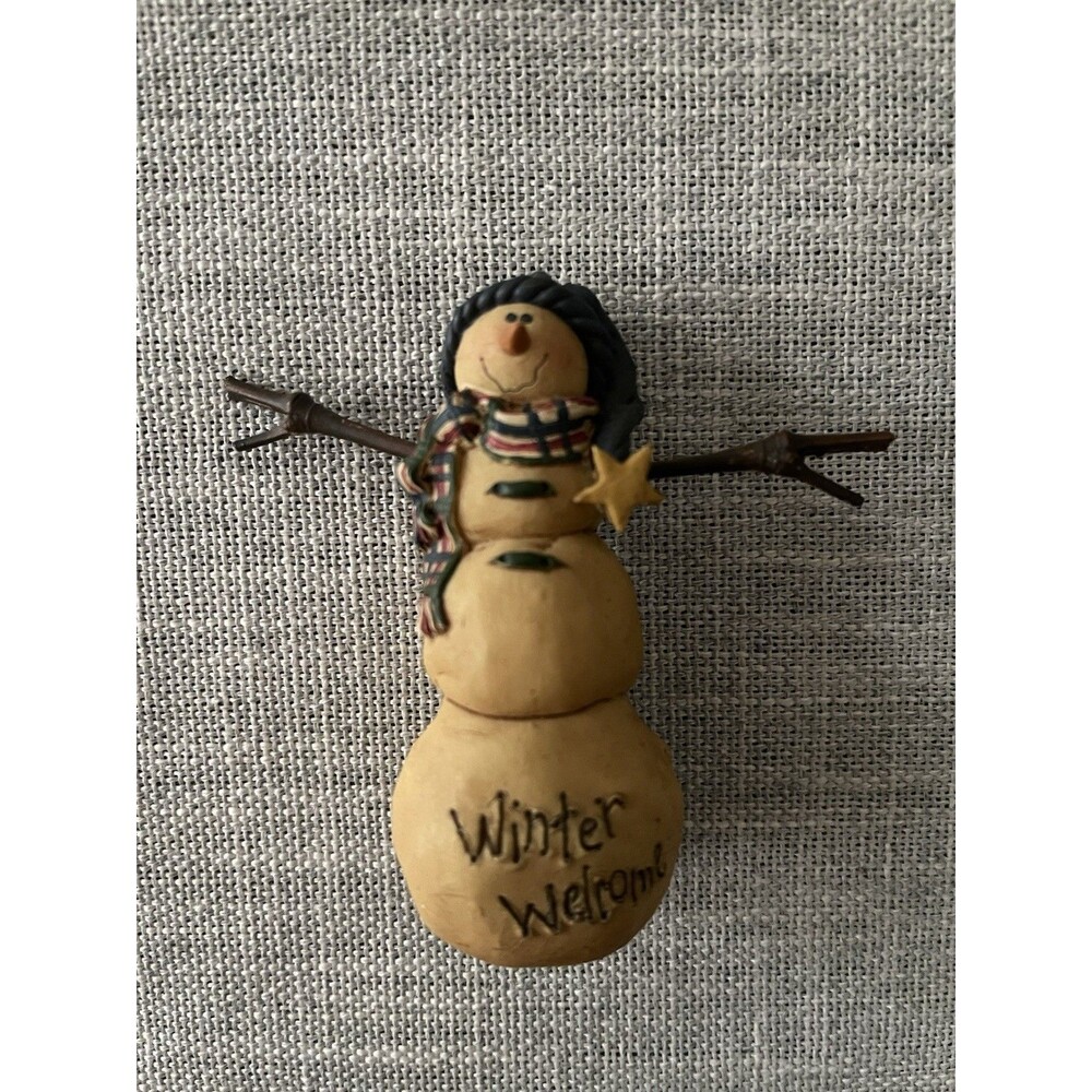 4 Inch primitive wooden rustic country snowman decoration